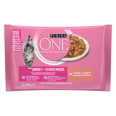 Purina One 24 x 85 g Voordeelpakket Kattenvoer - Junior Zalm en Wortelen - natvoer katten