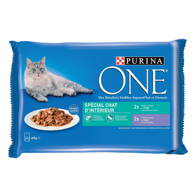 Purina One 12 x 85 g Voordeelpakket Kattenvoer - Indoor Tonijn en Kalfsvlees - natvoer katten