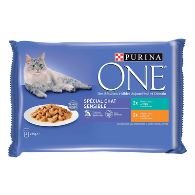 Purina One 12 x 85 g Voordeelpakket Kattenvoer - Sensitive Kip en Tonijn - natvoer katten
