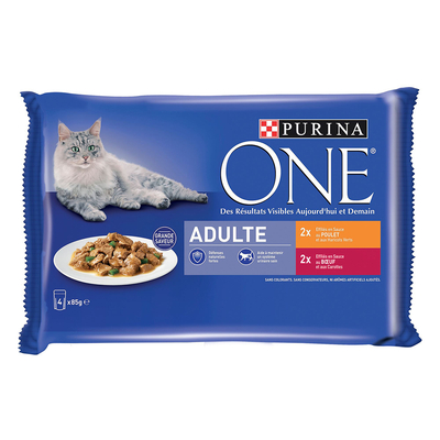 Purina One 12 x 85 g Voordeelpakket Kattenvoer - Adult Kip en Rundvlees - natvoer katten