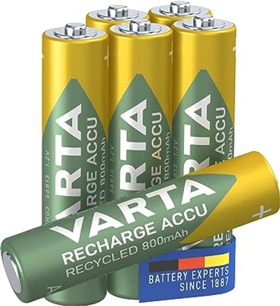 Varta Recharge Accu gerecyclede Ready-to-use voorgeladen AAA Micro NI-MH batterij 6 stuks, 800 mAh, van 11% gerecycled materiaal, oplaadbaar zonder geheugeneffect