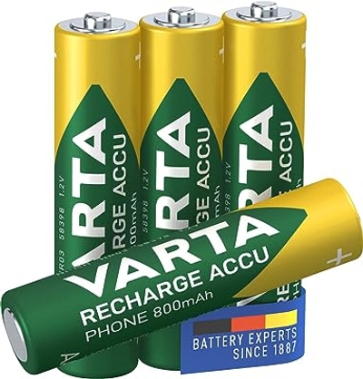 VARTA Batterijen AAA, oplaadbaar, verpakking van 4, Recharge Accu Phone, oplaadbare batterij, 800 mAh Ni-MH, gebruiksklaar, geschikt voor draadloze telefoons