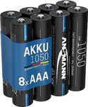 ANSMANN Accu AAA 1.050 mAh NiMH 1,2 V - oplaadbare potloodbatterijen AAA, hoge capaciteit, ideaal voor een hoog stroomverbruik zoals voor zaklamp, modelbouw, elektronisch gereedschap, camera 8 stuks