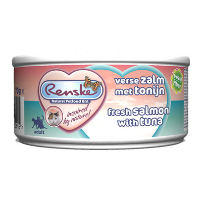Renske Kat Vers Paté - Adult - Verse Zalm met Tonijn - 24 x 70 gram - natvoer katten