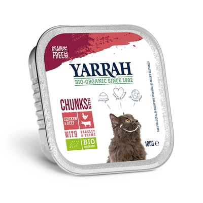 Yarrah - Chunks Kat Kuipje met Rund Bio - 16 x 100 g - natvoer katten