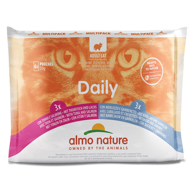 Economy Pack: 12x70g Almo Nature Daily Menu Pouch Mixpack 4 (2 soorten) nat kattenvoer - natvoer katten