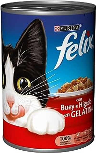 Purina Felix Natvoer voor volwassen katten met os en lever, 24 blikjes à 400 g - natvoer katten