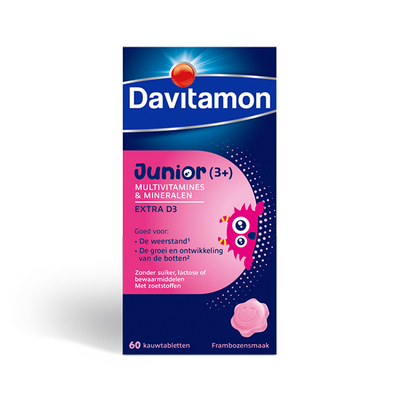 Davitamon® Junior Framboos Multivitamines - 60 Kauwtabletten Vanaf 3 Jaar