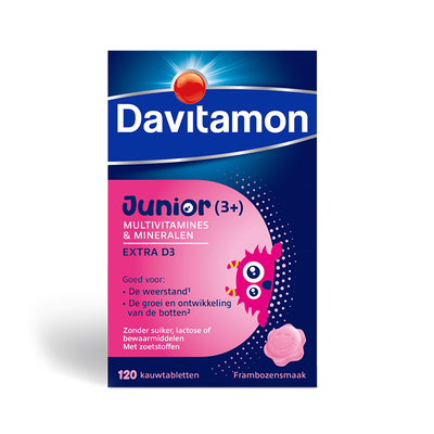Davitamon® Junior Framboos Multivitamines - 120 Kauwtabletten Vanaf 3 Jaar