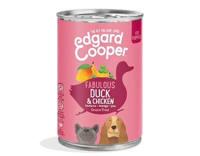 Edgard & Cooper, graanvrije blikken met eend en kip voor puppies - 400g - natvoer honden
