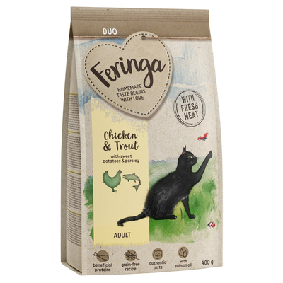 Probeerprijs: 400 g Feringa droog kattenvoer - Adult Duo kip met forel - 400 g - kattenbrokken
