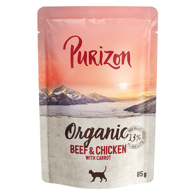Purizon Organic 6 x 85 g voor een probeerprijs - Rund en Kip met Wortel - natvoer katten
