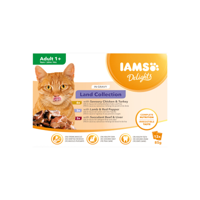 IAMS Delights Adult Cat Natvoer - Land Collection - Saus - 12 x 85 g - natvoer katten