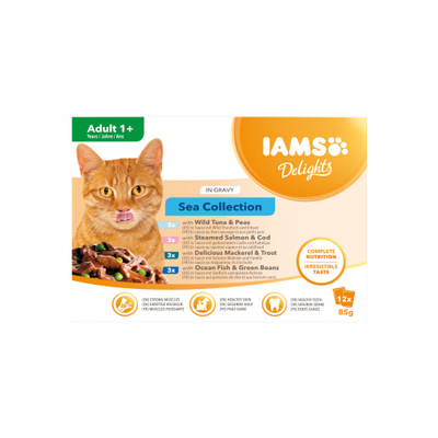 IAMS Delights Adult Cat Natvoer - Sea Collection - Saus - 12 x 85 g - natvoer katten
