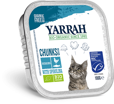 Yarrah natvoer kat kuipje Chunks graanvrij bio vis 16x100gr - natvoer katten