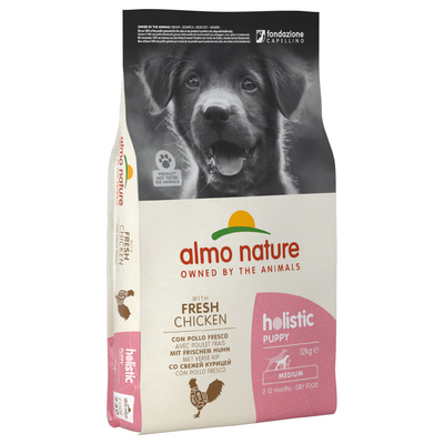 Almo Nature Holistic 10 kg + 2 kg helemaal gratis! - Medium Puppy Kip & Rijst - hondenbrokken