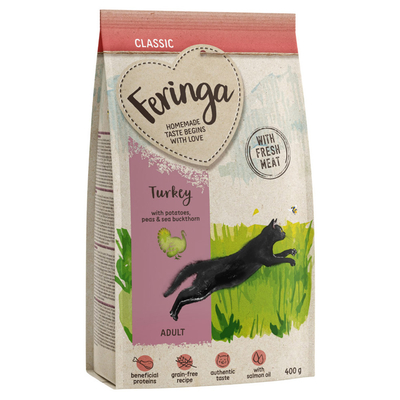 Tijdelijke aanbieding! Feringa Droogvoer 400 g + 1 x 400g Classic Meat Gevogelte gratis! - Adult Classic kalkoen - 400 g + Gevogelte met Wortel & Paardenbloem 1 x 400 - kattenbrokken