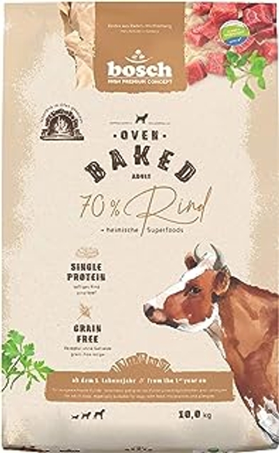 bosch HPC Oven Baked rundvlees | Ovengebakken hondenvoer voor volwassen honden van alle rassen | Enkelvoudig Dierlijk Eiwit | Graanvrij | 1 x 10 kg - hondenbrokken