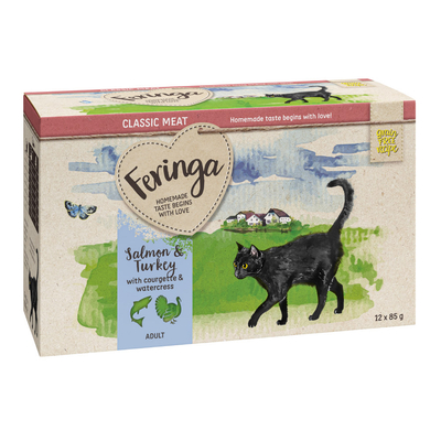 Probeerprijs! Feringa Maaltijdzakjes Kattenvoer 12 x 85 g - Zalm & Kalkoen met Courgette (12 x 85 g) - natvoer katten