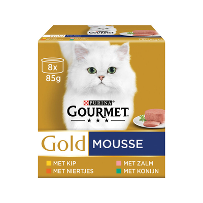 GOURMET Gold Mousse - Kip, Zalm, Niertjes, Konijn - 8 x 85 gram - natvoer katten
