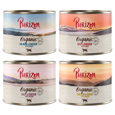 Purizon Organic 6 x 200 g - Gemengd pakket: 4 Soorten - natvoer katten