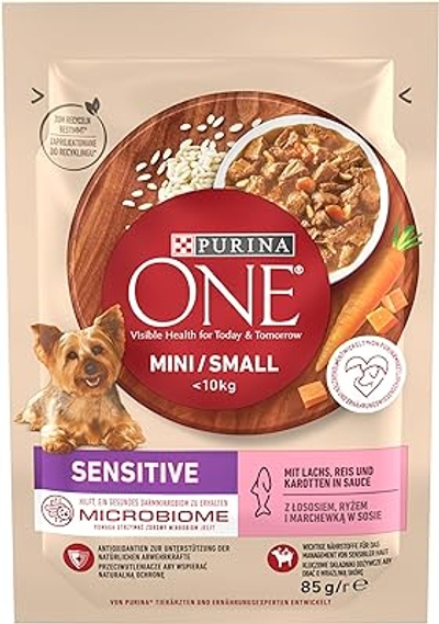 PURINA ONE Mini/Small Sensitive, rijk aan zalm en rijst, 26 x 85 gr - natvoer honden