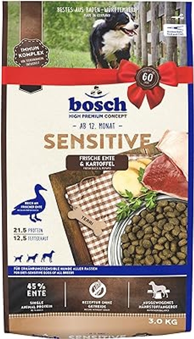 bosch HPC Sensitive Eend & Aardappel | Droogvoer voor honden van alle rassen, die gevoelig zijn voor voedingsstoffen | 1 x 3kg - hondenbrokken