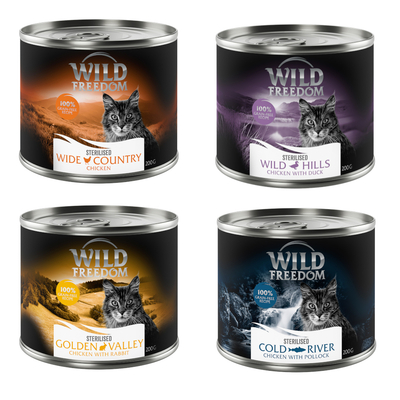 Wild Freedom Adult Sterilised 6 x 200 g - Graanvrij - Gemengd Pakket (2x Kip Puur, 2x Kip & Sterilised, 1x Kip & Konijn) - natvoer katten