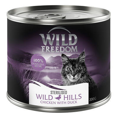 Wild Freedom Adult Sterilised 6 x 200 g - Graanvrij - Wild Hills Sterilised - Eend & Kip - natvoer katten