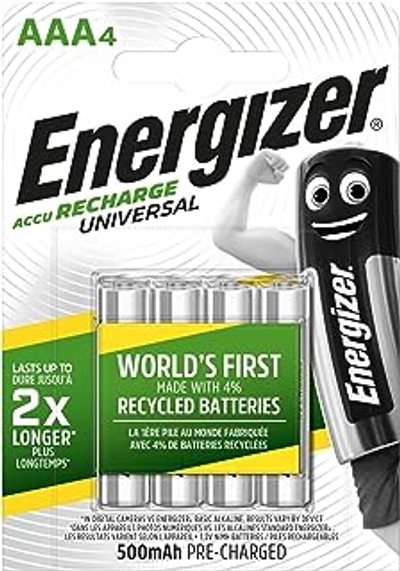 Energizer Oplaadbare batterijen, AAA, Recharge universeel, 4 stuks
