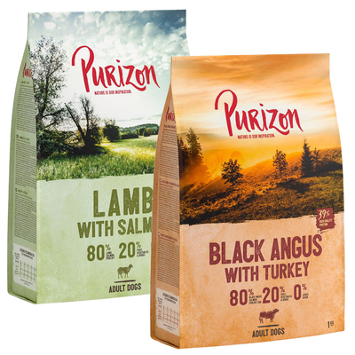 Extra voordelig! 2 x 1 kg Purizon Honden Droogvoer - Adult Black-Angus-Rind mit Truthahn - hondenbrokken
