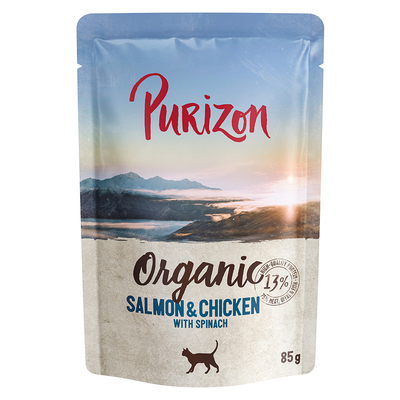 Voordeelpakket: Purizon Organic 24 x 85 g - Zalm en kip met spinazie - natvoer katten
