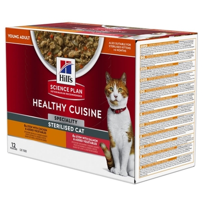 Hill's Science Plan Young Adult Sterilised Healthy Cuisine met Kip & Zalm - 12 x 80 g - natvoer katten