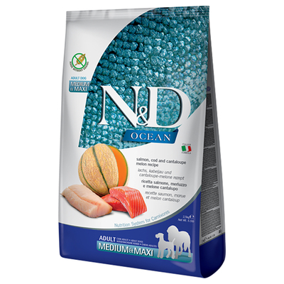2x12kg N&D Oceaan Zalm Kabeljauw Meloen Cantaloupe Medium Maxi Farmina - hondenbrokken