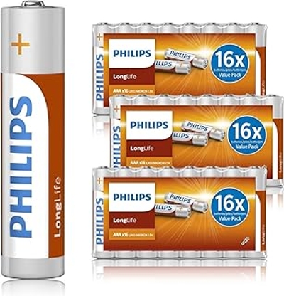 Philips Longlife AAA-batterijen, 48 stuks