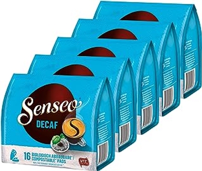 Senseo Koffiepads Decaf/Cafeinevrij, Nieuw Design, 5 Pakken, 5 x 16 Pads