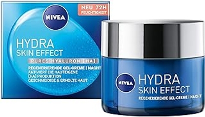 NIVEA Hydra Skin Effect regenererende gelcrème 50 ml, nachtverzorging voor een soepele huid 's nachts, lichte nachtcrème met puur hyaluron [HA] voor 72 uur vocht