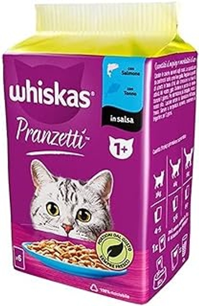Whiskas Lunch visselectie 1+ volwassenen, natvoer voor katten, verpakking met 6 zakjes x 50 g - natvoer katten
