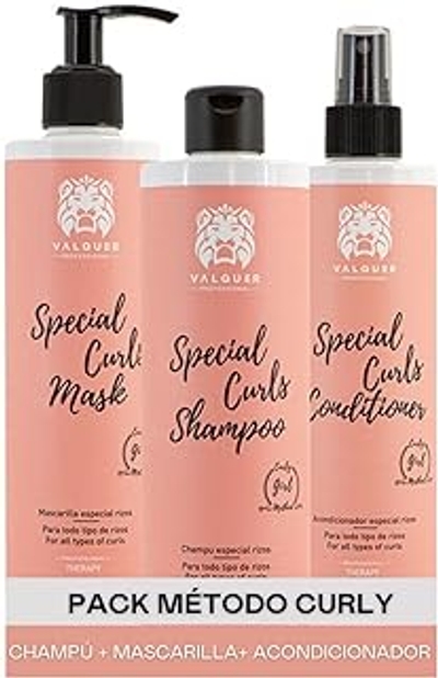 Valquer Professional │ Set Curly Methode Shampoo 400 ml + masker 290 ml + conditioner 300 ml, speciaal voor krullend haar, sulfaatvrij, zoutvrij Perfecte krullen │ Tot 96% van natuurlijke oorsprong