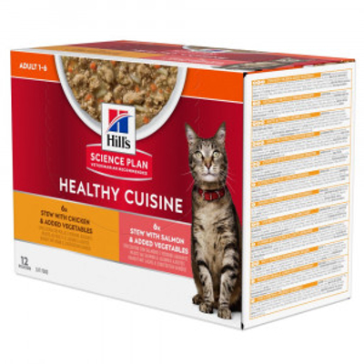 Hill's Healthy Cuisine Adult stoofpotje met kip & groenten, met zalm & groenten multipack kat 2 dozen (24 x 80 g) - natvoer katten