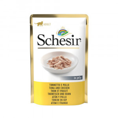 Schesir tonijn met kip (jelly) natvoer kat (zakjes 85 g) 1 doos (20 x 85 g) - kattenbrokken - natvoer katten
