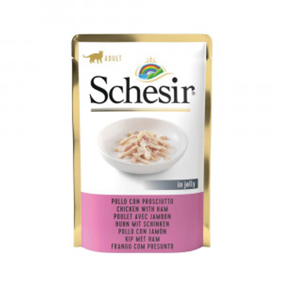 Schesir kip met ham (jelly) natvoer kat (zakjes 85 g) 1 doos (20 x 85 g) - kattenbrokken - natvoer katten