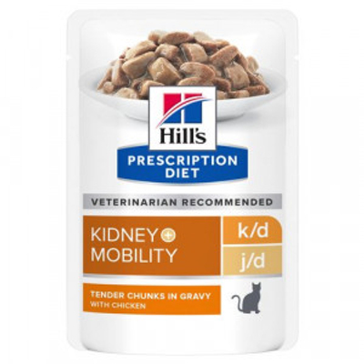 Hill's Prescription Diet K/D J/D Kidney + Mobility nat kattenvoer met kip maaltijdzakje multipack 8 dozen (96 x 85 g) - kattenbrokken - natvoer katten