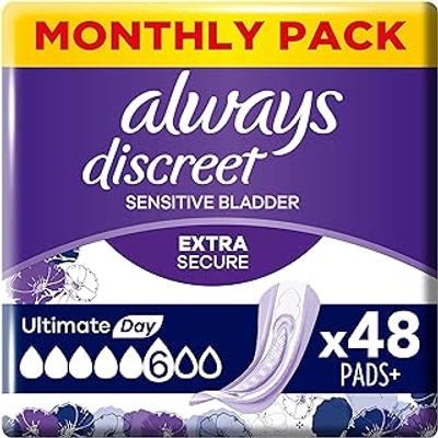 Always Discreet Ultimate Day Incontinentie-inzetstukken voor dames, 48 maandverband 4 x 12 stuks, sterke bescherming bij zwakke blaas, die je nauwelijks voelt