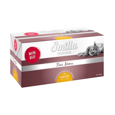 Smilla Fine Menu met Fijnproevers Vulling 8 x 100 g - Rund & Kipfilet met Paprika - natvoer katten