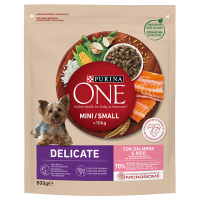 3x 800g Purina ONE Mini Delicate Zalm & Rijst Hondenvoer Droog - hondenbrokken