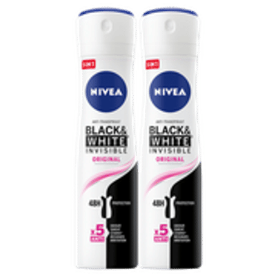 NIVEA Invisible For Black & White Clear Anti-Transpirant Deodorant Spray - Original - Geen witte of gele vlekken - 72 uur bescherming - Antibacterieel - 2 x 150 ml 