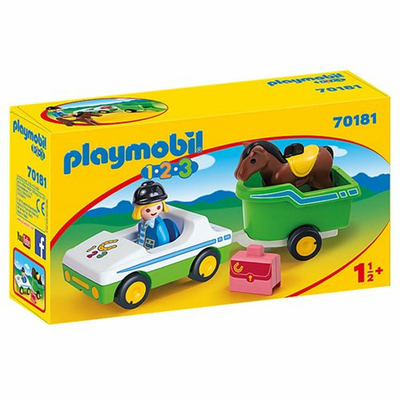 PLAYMOBIL 1.2.3 Wagen met paardentrailer - 70181