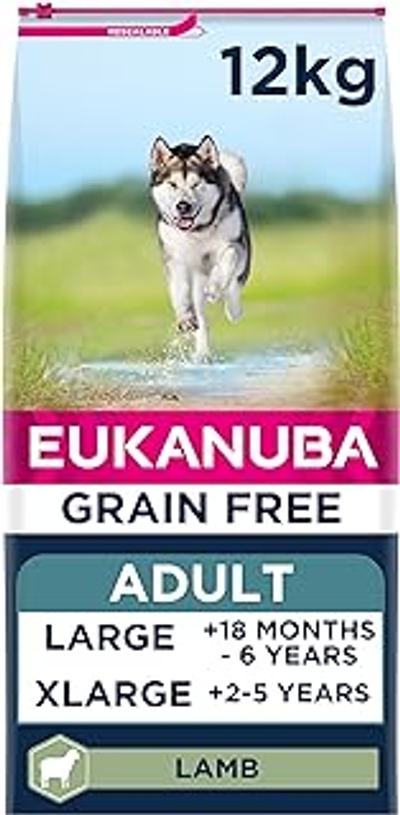 EUKANUBA Grain Free voer voor grote rassen, rijk aan lam, 12 kg - hondenbrokken