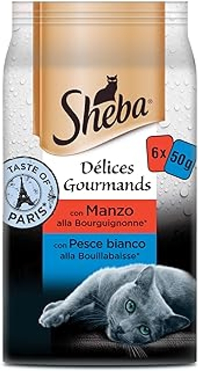 Sheba Délice Gourmands Paris Kattenvoer met rundvlees en witvis, 72 x 50 gr - nat kattenvoer